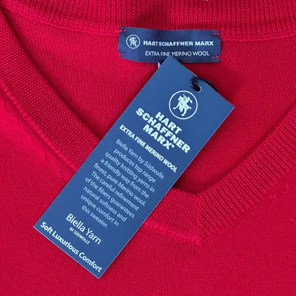 Hart Schaffner Marx Extra Fine Merino Wool V-Neck Sweater Mens Size 4XT Tall Red